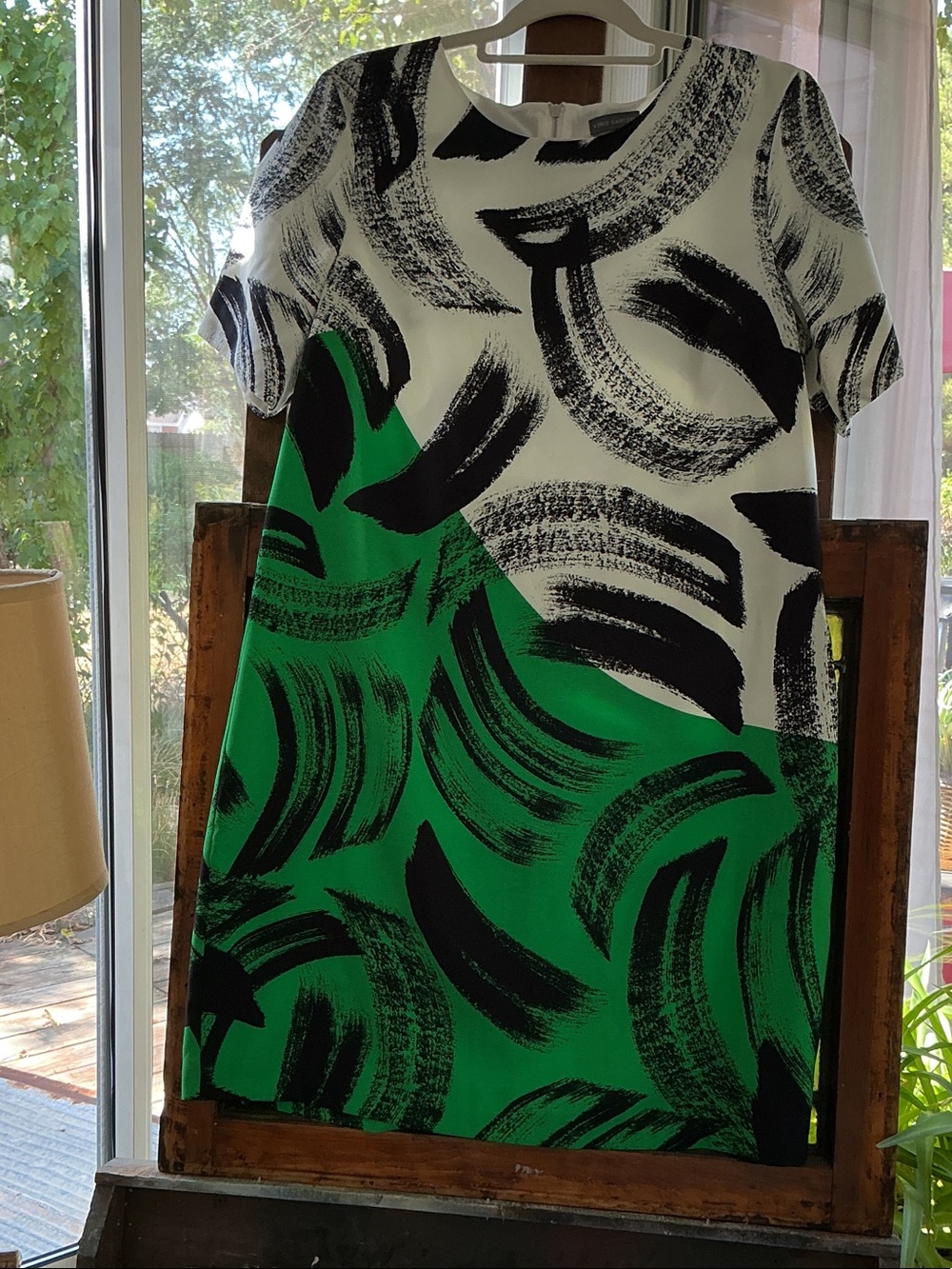 Vince Camuto Green, White & Black Abstract Print Shift Dress